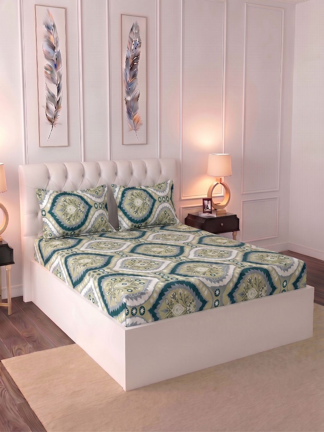 Raymond Home Multicoloured Geometric King Bedsheet with 2 Pillow Covers-image-32