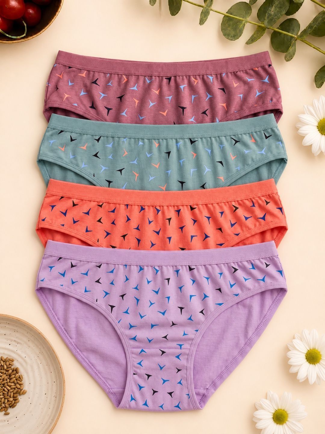 SWAPN ENTERPRISE Women Pack of 4 Printed Assorted Cotton Basic Briefs-picture-13