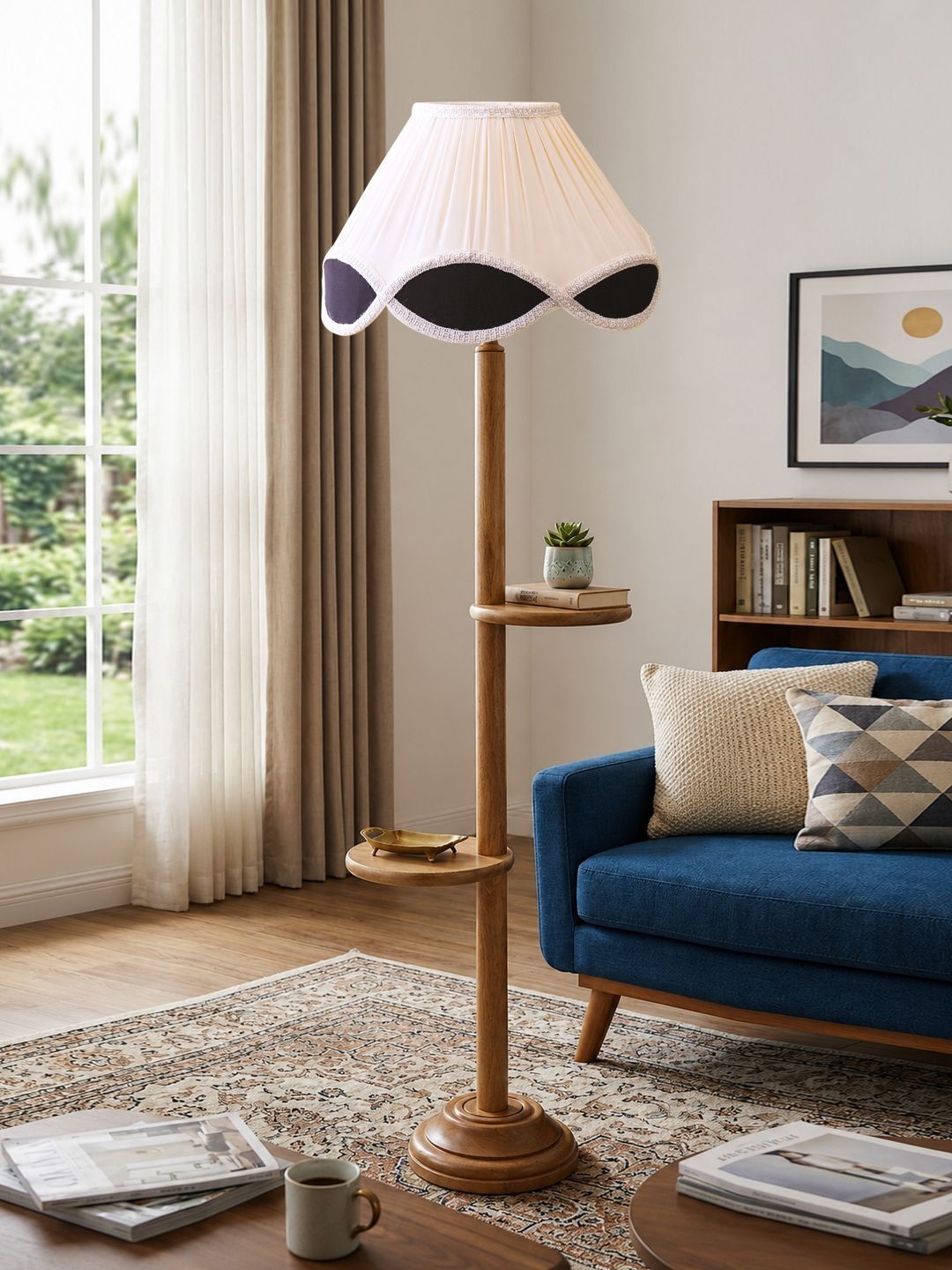 Myntra Elegant Homes Cream Textured Frustum Shelf Floor Lamp-image-42