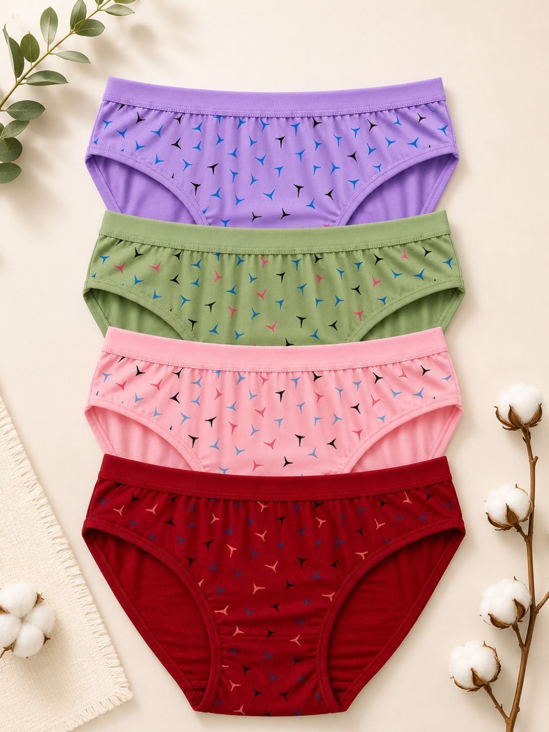 SWAPN ENTERPRISE Women Pack of 4 Printed Assorted Cotton Basic Briefs-picture-12