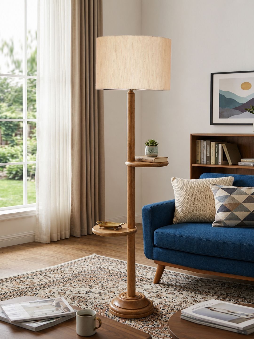 Myntra Elegant Homes Off White Textured Cylinder Shelf Floor Lamp-picture-42