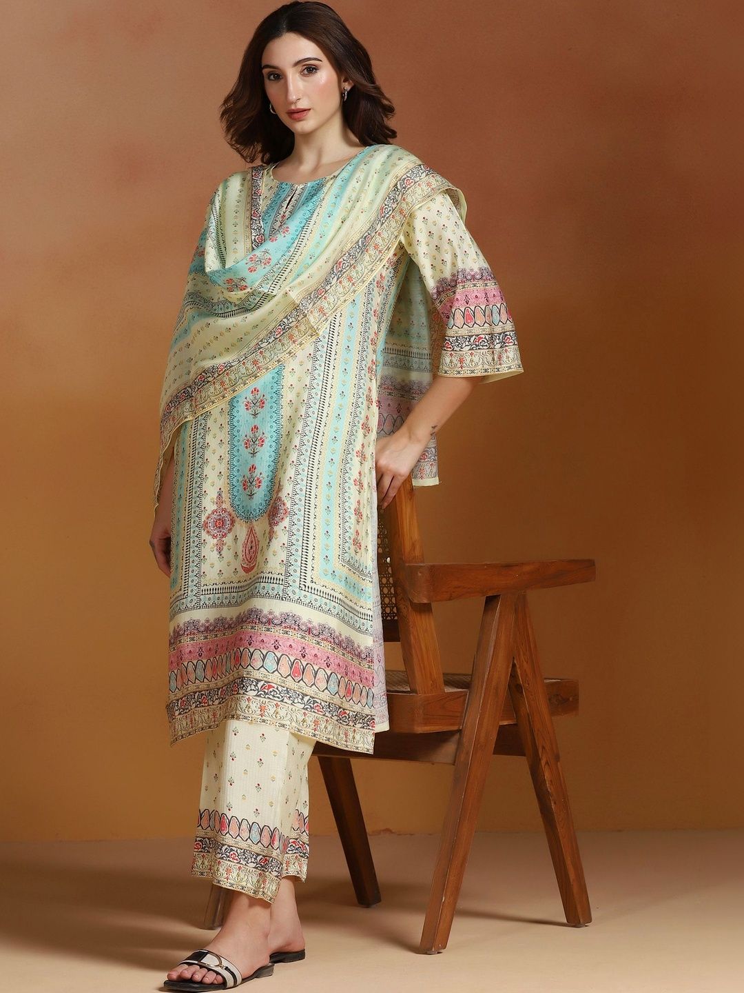 Shree Women Ethnic Motifs Printed Regular Liva Kurta with Trousers & With Dupatta-picture-29