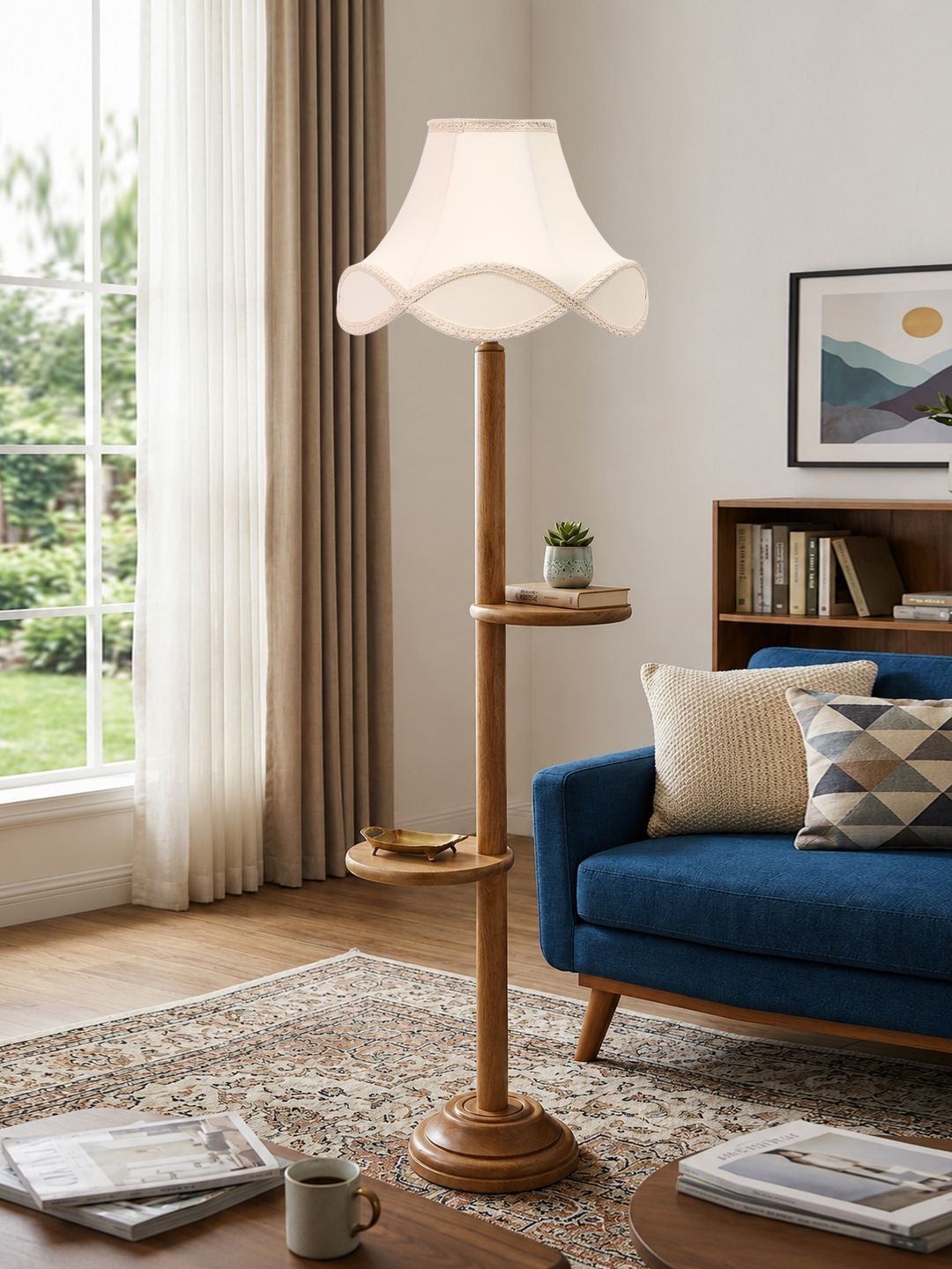 Myntra Elegant Homes Off White Textured Wood Frustum Shelf Floor Lamp-picture-53