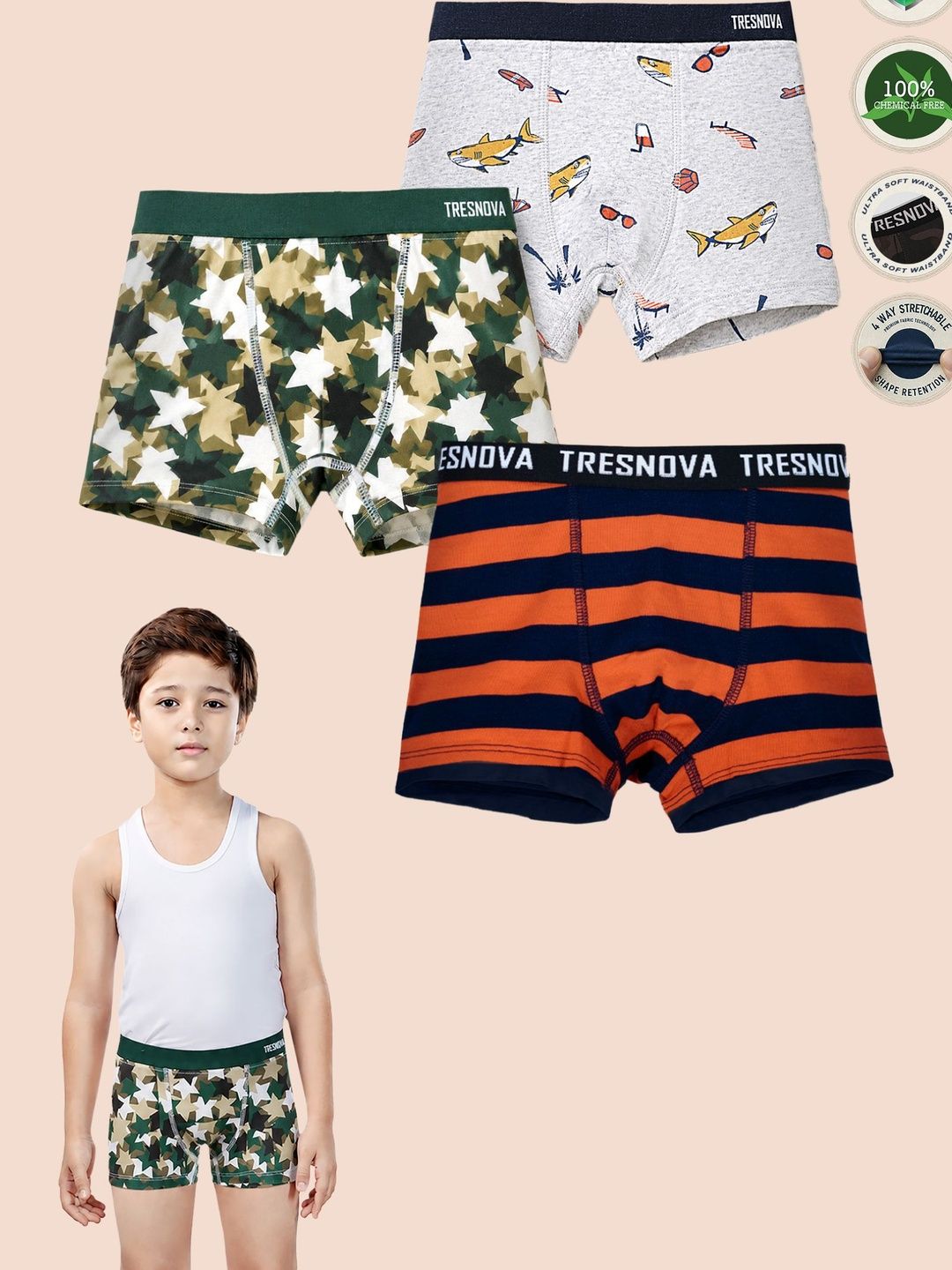 tresnova Boys Pack Of 3 Printed Pure Cotton Mid-Rise Boxer-Style Briefs-picture-10