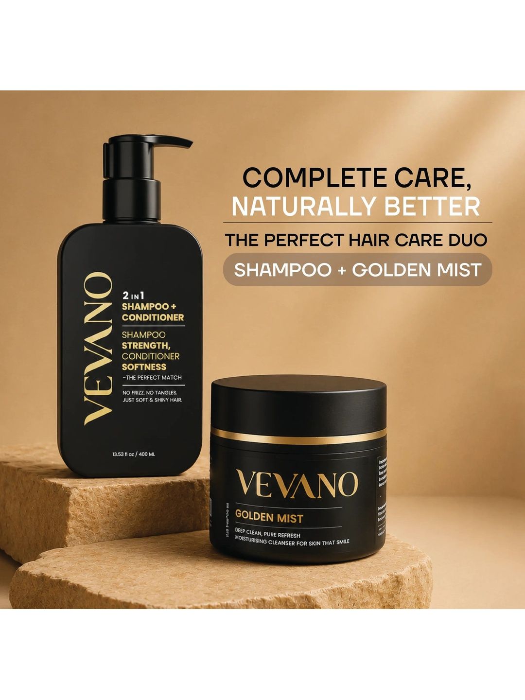 VEVANO Set Of 2 Golden Mist Face Cleanser - 100 ml & 2in1 Shampoo & Conditioner - 400 ml-image-30