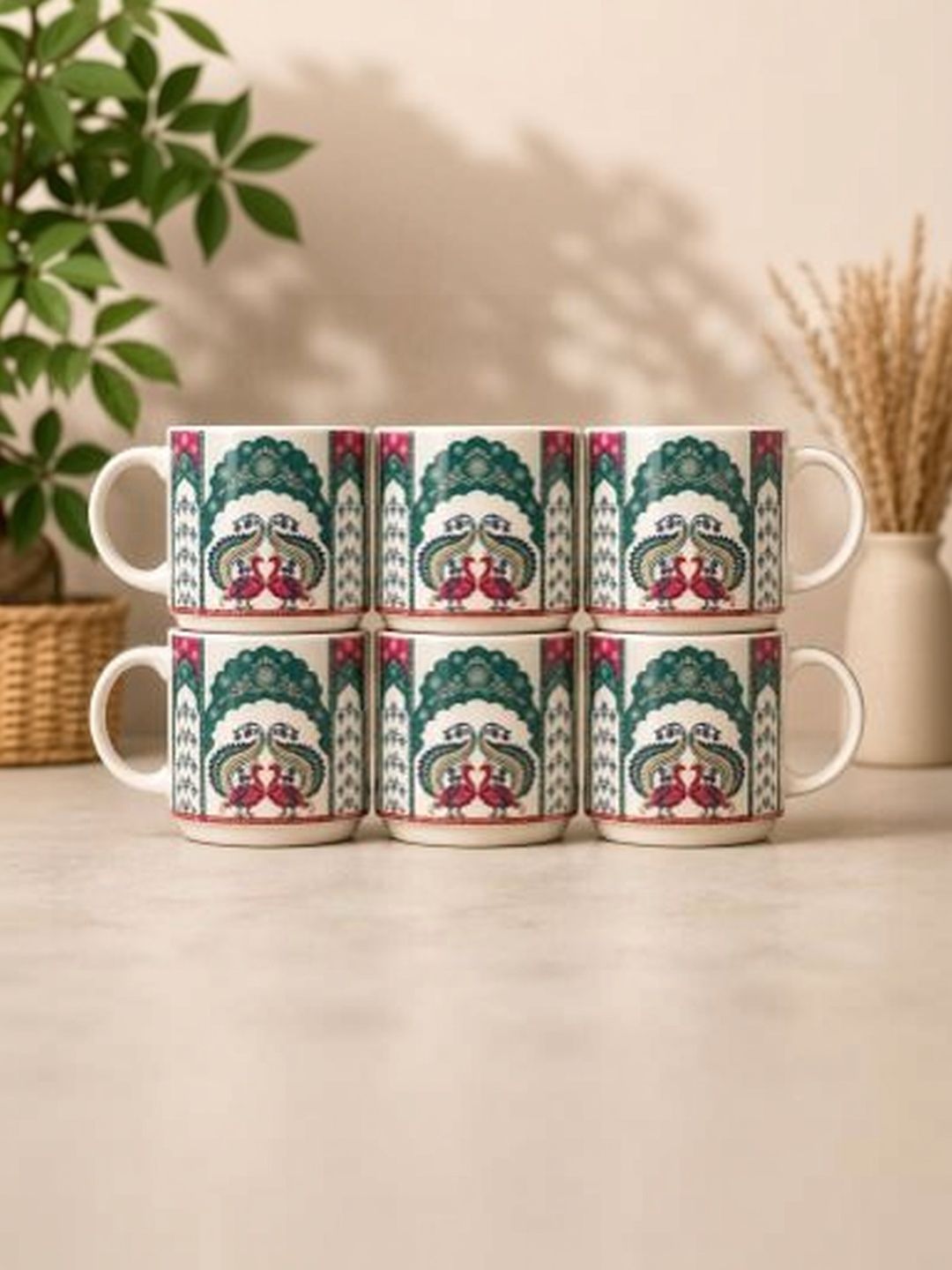 THE COVE TALES Multicoloured Ethnic Motifs Ceramic Glossy Cups and Mugs Set of-image-41