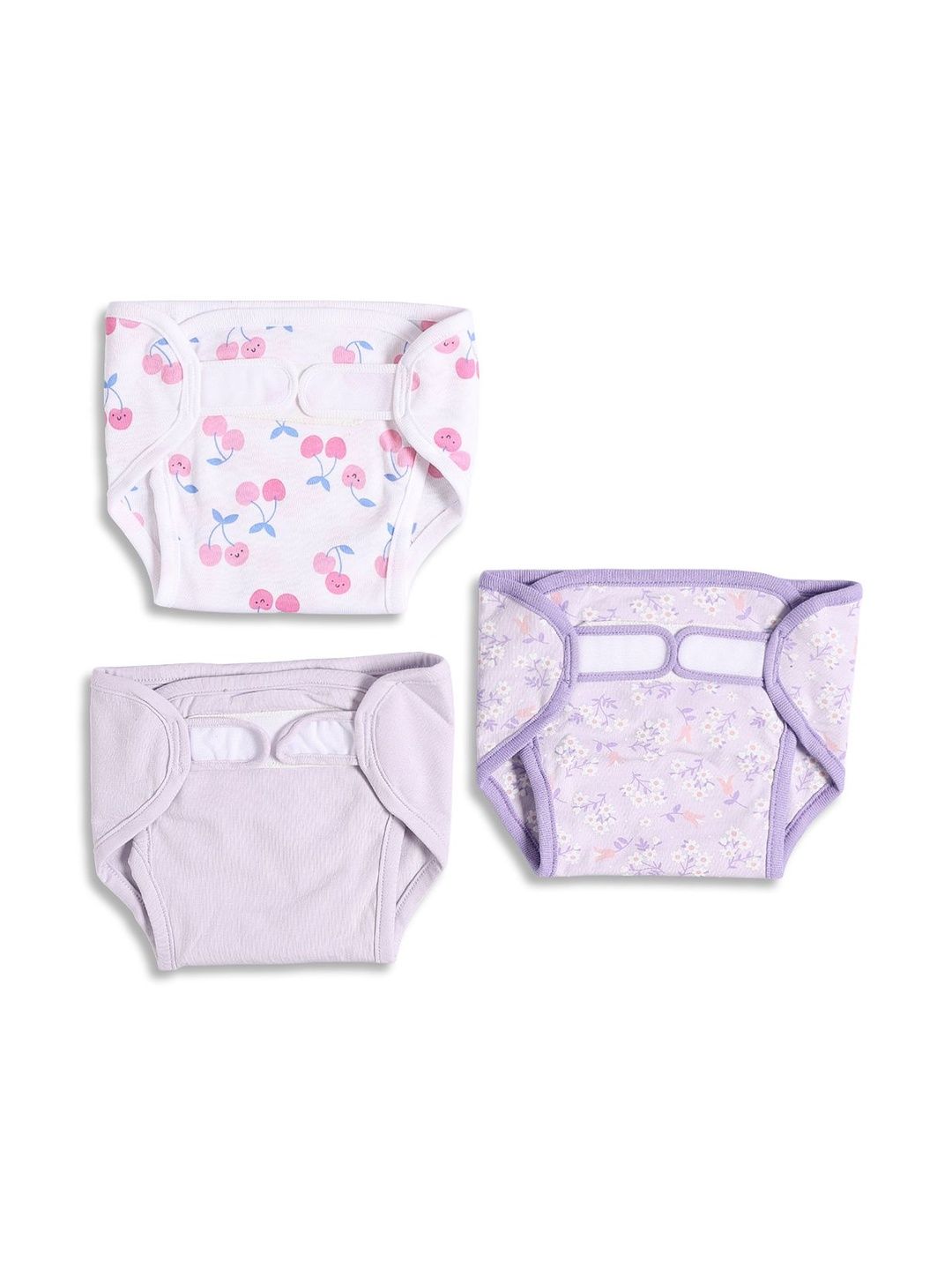 MINI KLUB Infant Girls Set of 3 Printed Knit Cotton Nappies-picture-26