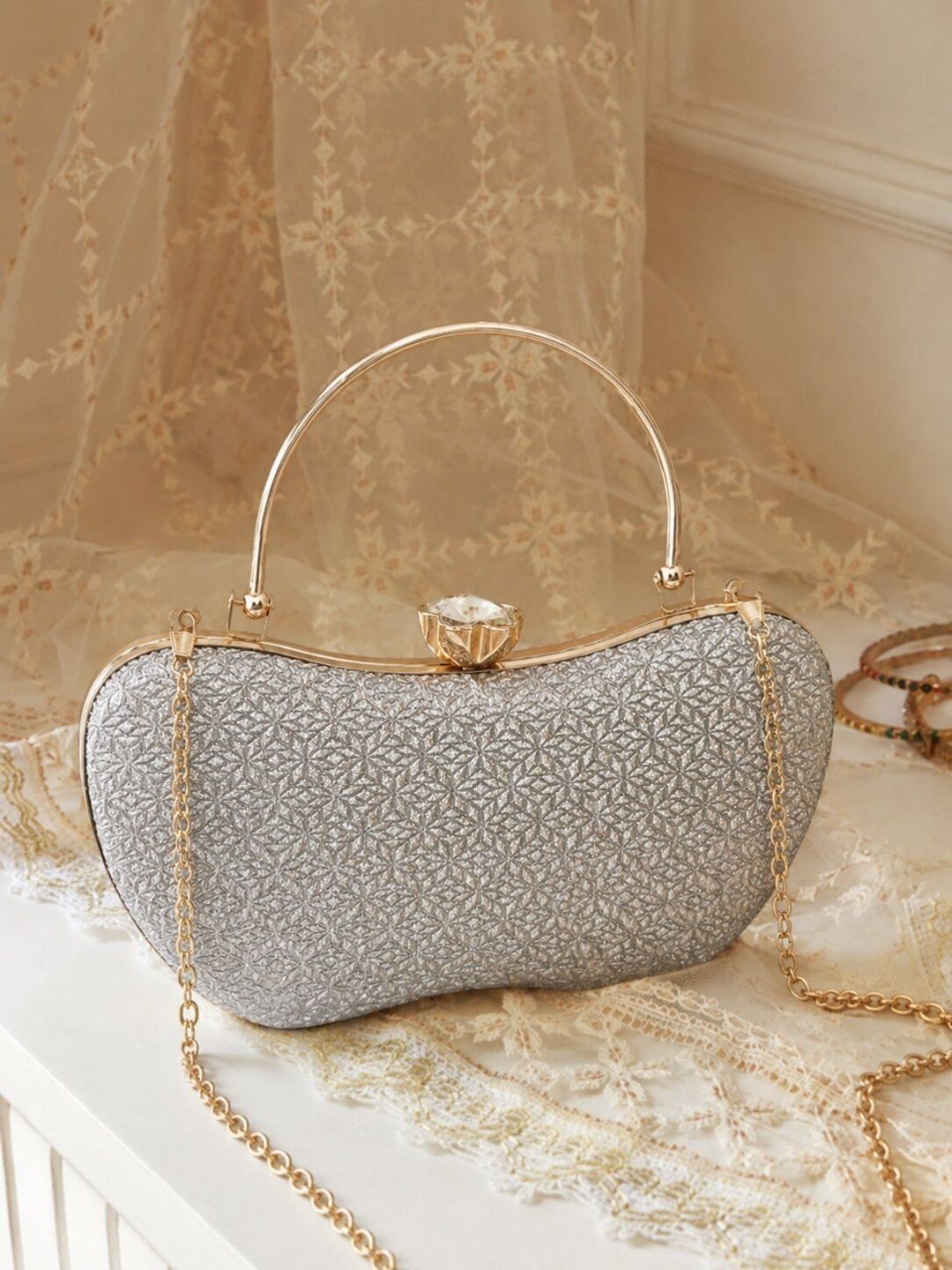 DressBerry Textured Embellished Purse Clutch-picture-46