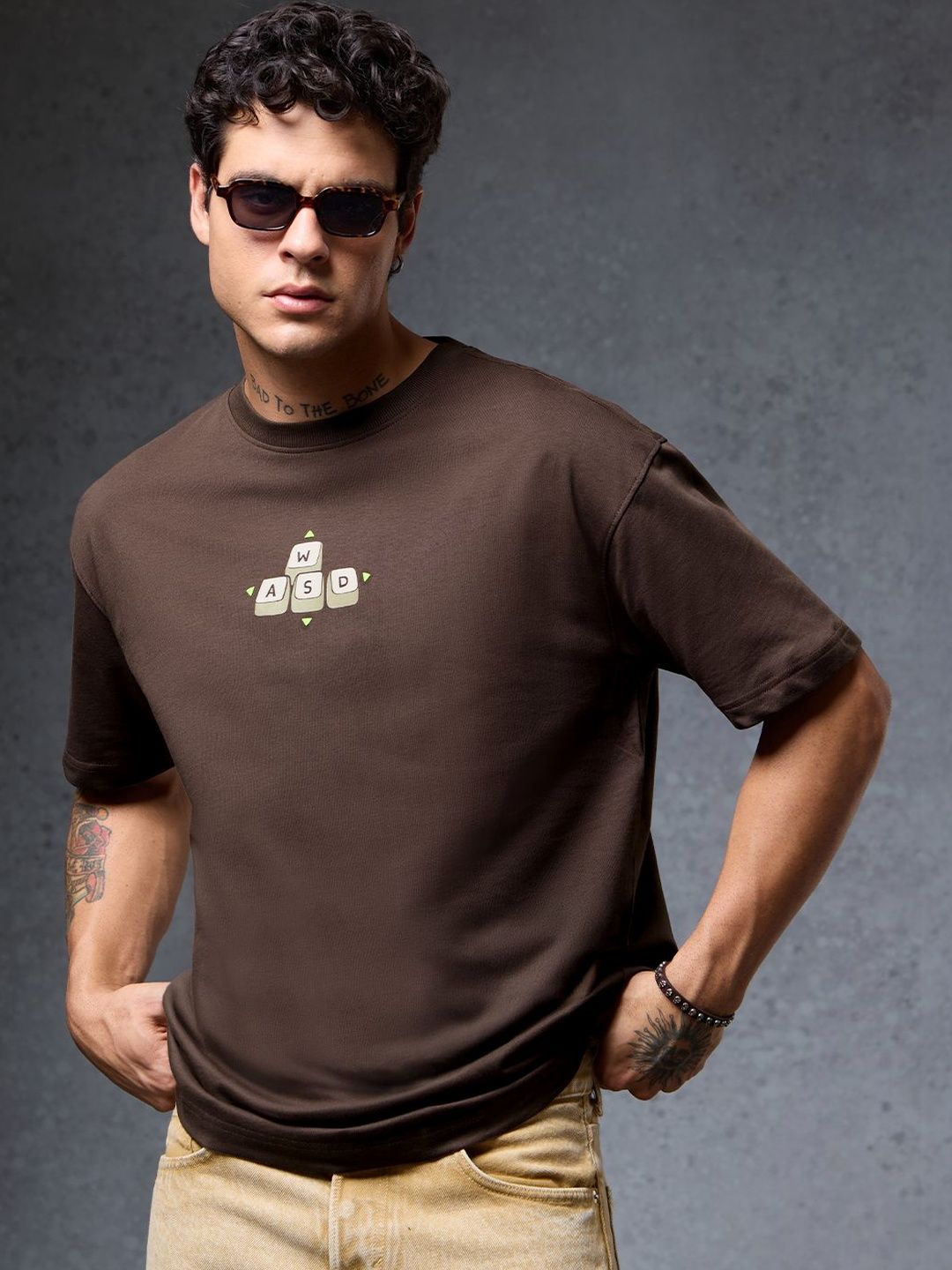 The Souled Store The Souled Store Men Oversized Fit Printed Brown T-Shirts