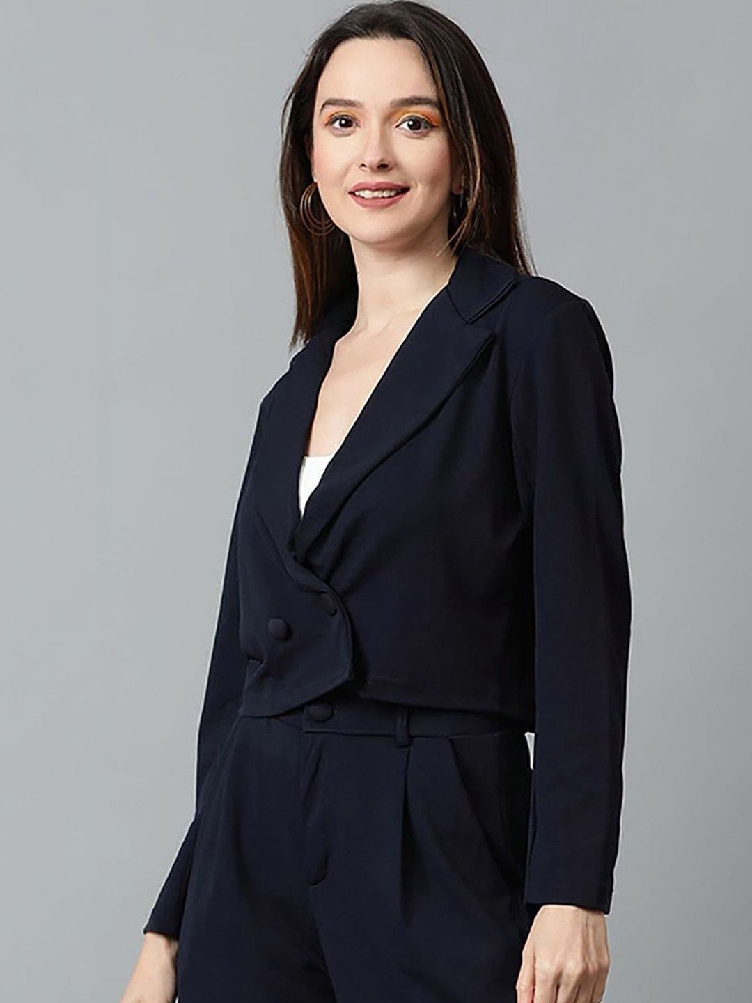 Stylecast X Kotty Notched Lapel Double-Breasted Crop Blazers-picture-12