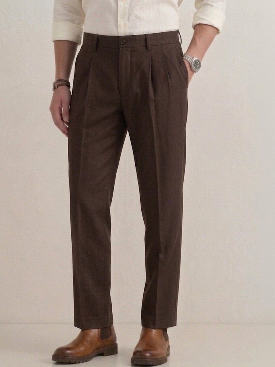 SAINT PEACH Men Straight Fit Easy Wash Pleated Trousers-picture-15