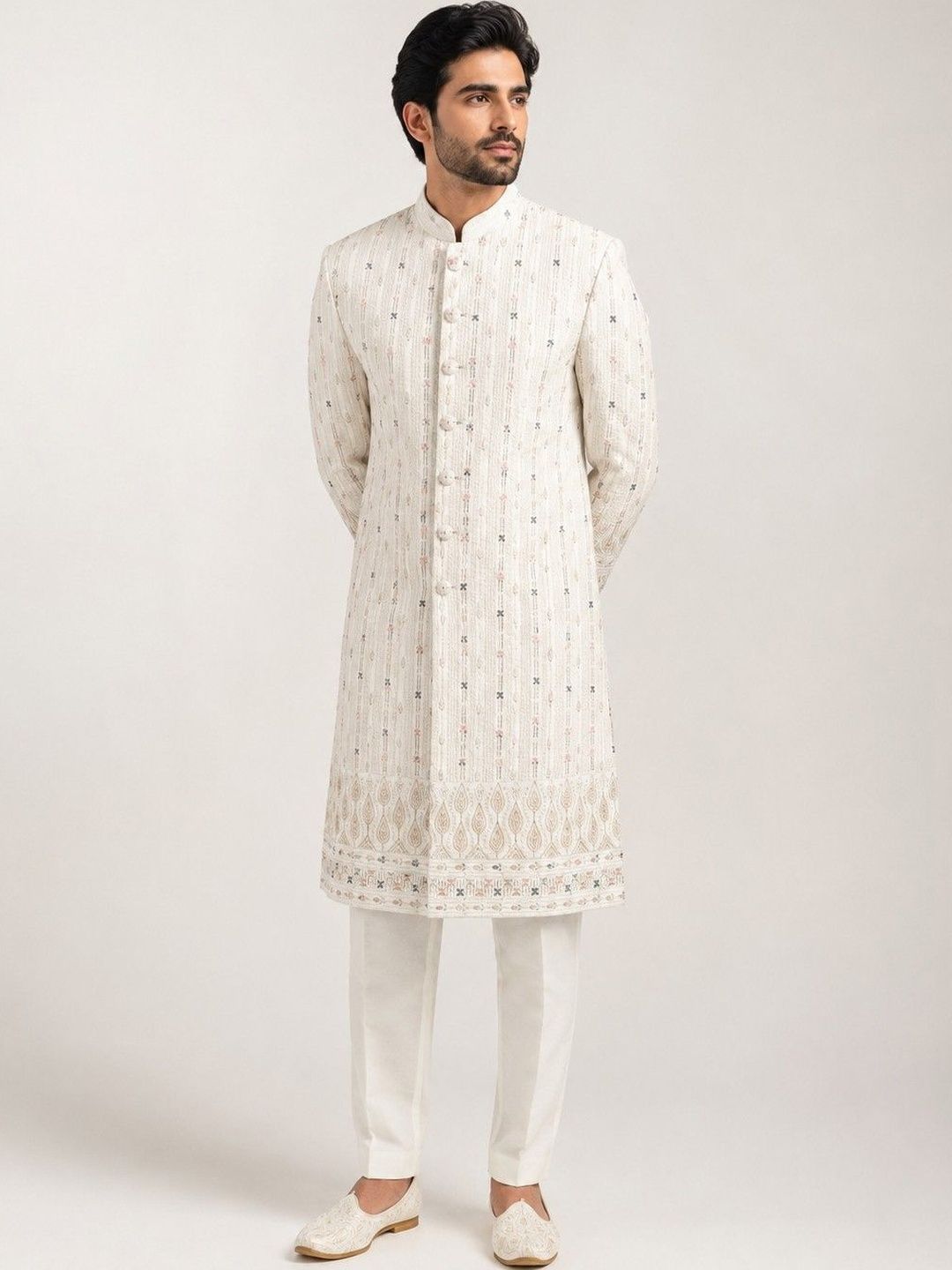 ESTYLISHKART Embroidered Mandarin Collar Sherwani-picture-49