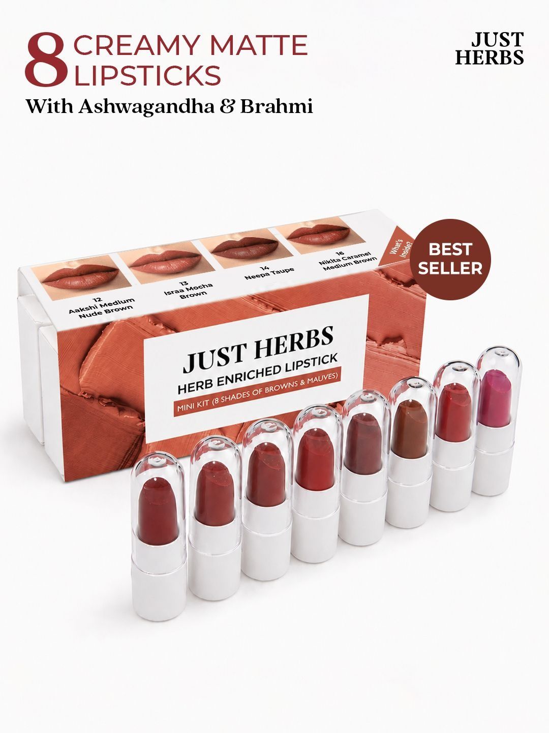Just Herbs Set Of 8 Creamy Matte Lipstick -9.6g Each Shade -07 -08 -10 -11 -12 -13 -14 -16-picture-24