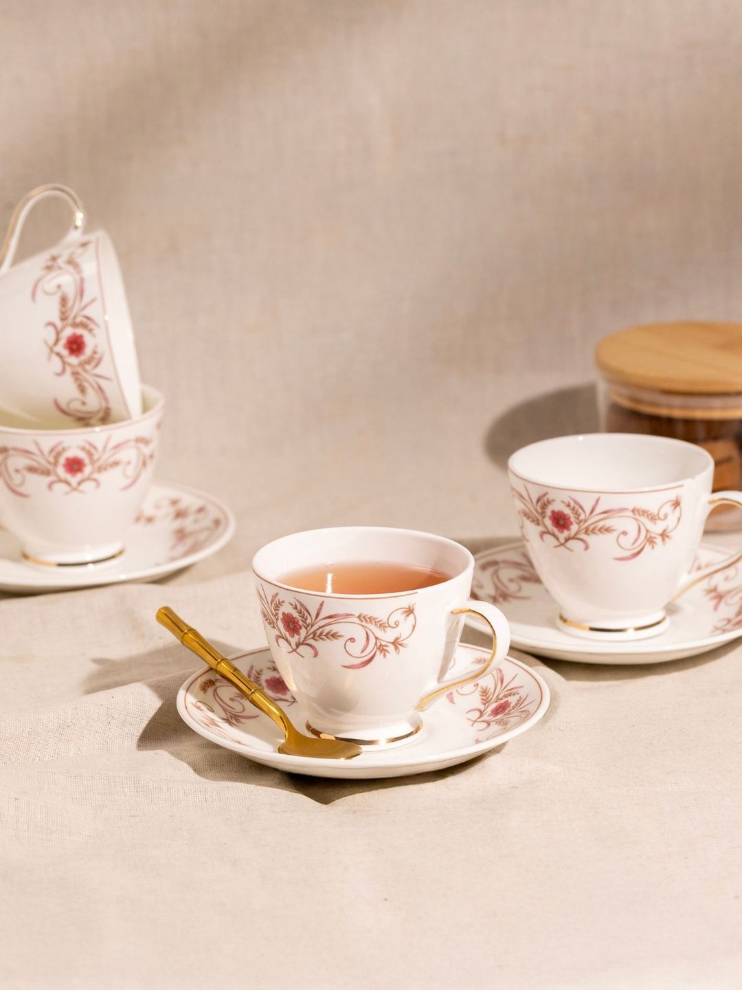 GOLDEN QUEEN'S Pink Floral Printed Ceramic Glossy Cups Set of Cups and Mugs-image-16