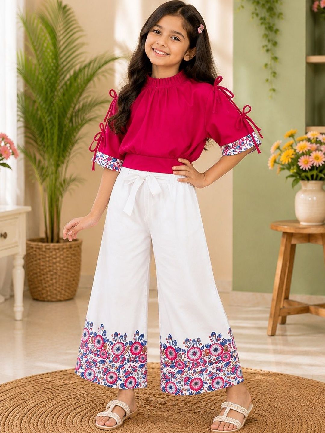 LAARTHAY Indie Florals Chanderi Solid Top with Palazzos-picture-58