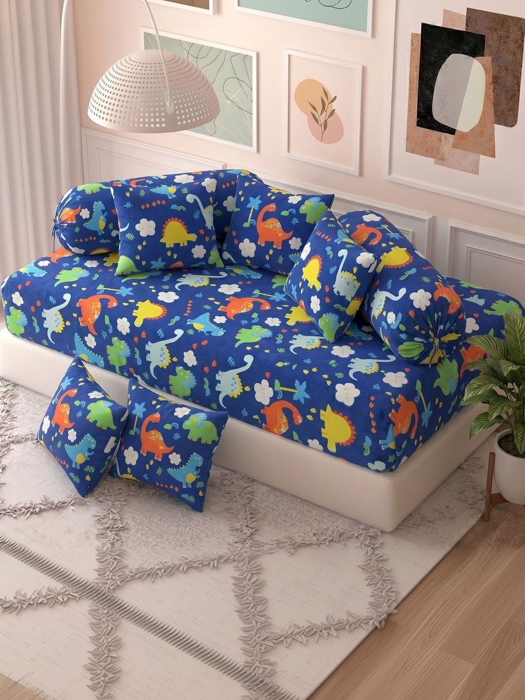 Filymore Blue & White Printed 8-Pcs Diwan Set-image-39