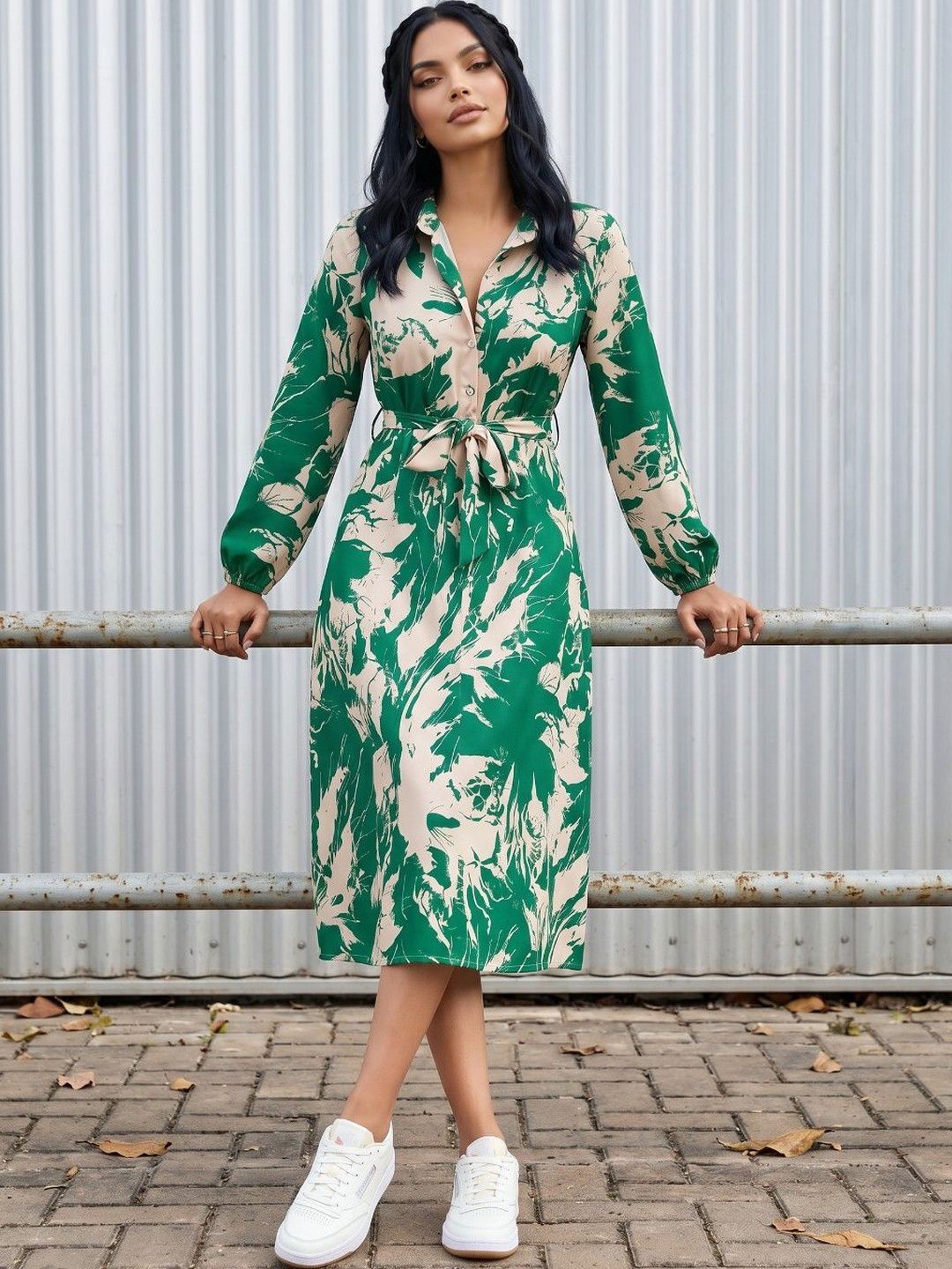 glitchez Print A-Line Midi Dress-image-45