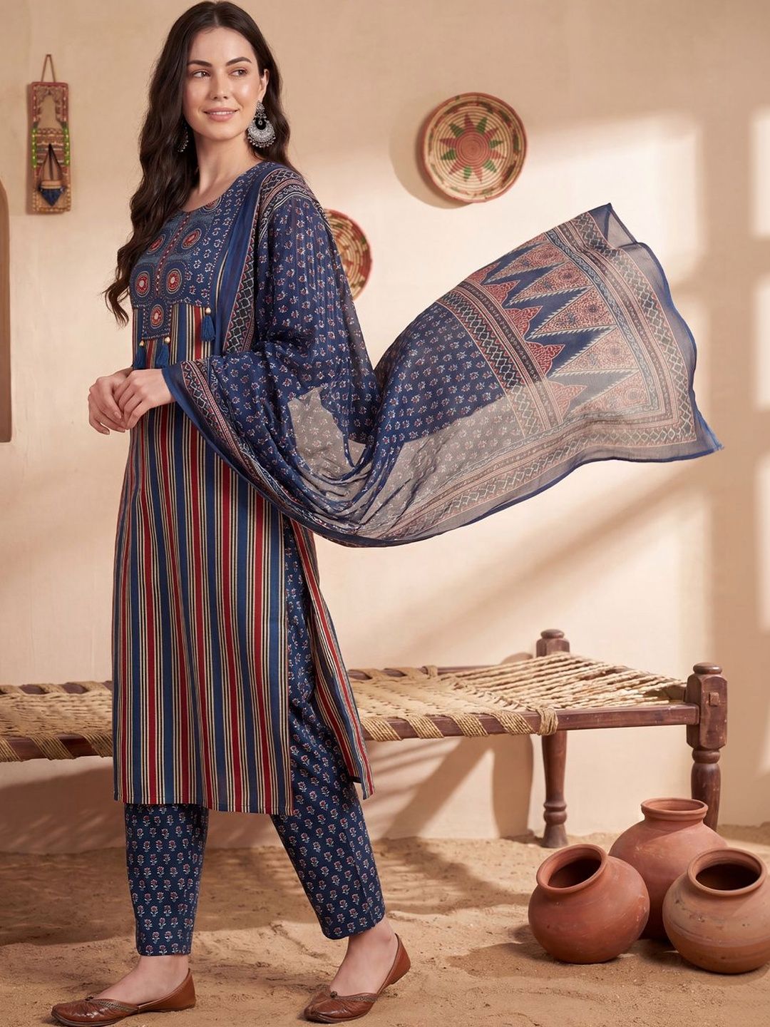 Indo Era Women Printed Regular Pure Cotton Kurta with Trousers & With Dupatta-picture-10