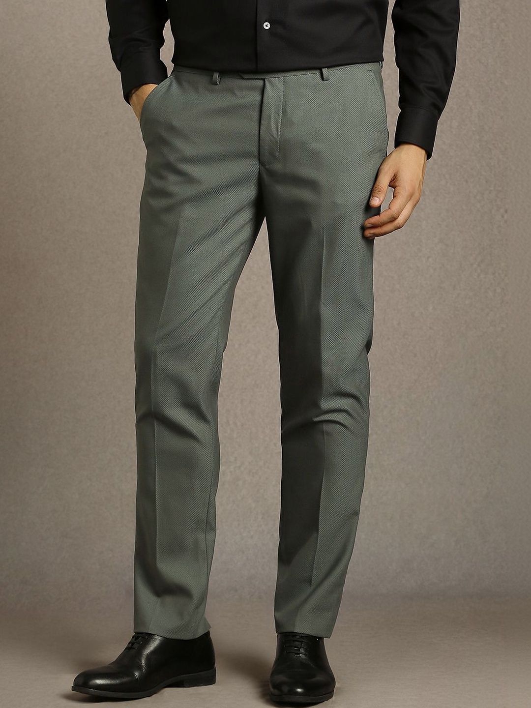 Louis Philippe Men Textured Slim Fit Trousers-picture-36