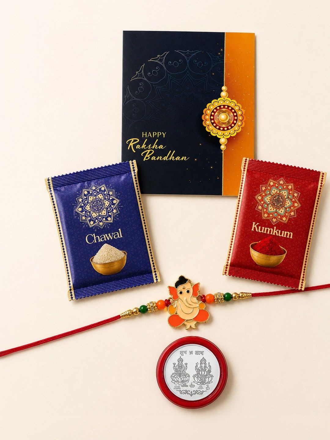 DeoDap Rakhi for Brother With Greeting Card & Roli-Chawal & Silver colour coin-picture-31