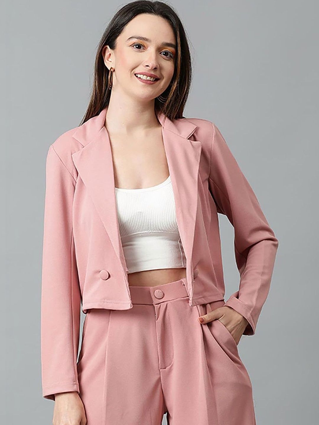 Stylecast X Kotty Notched Lapel Double-Breasted Crop Blazer-picture-31