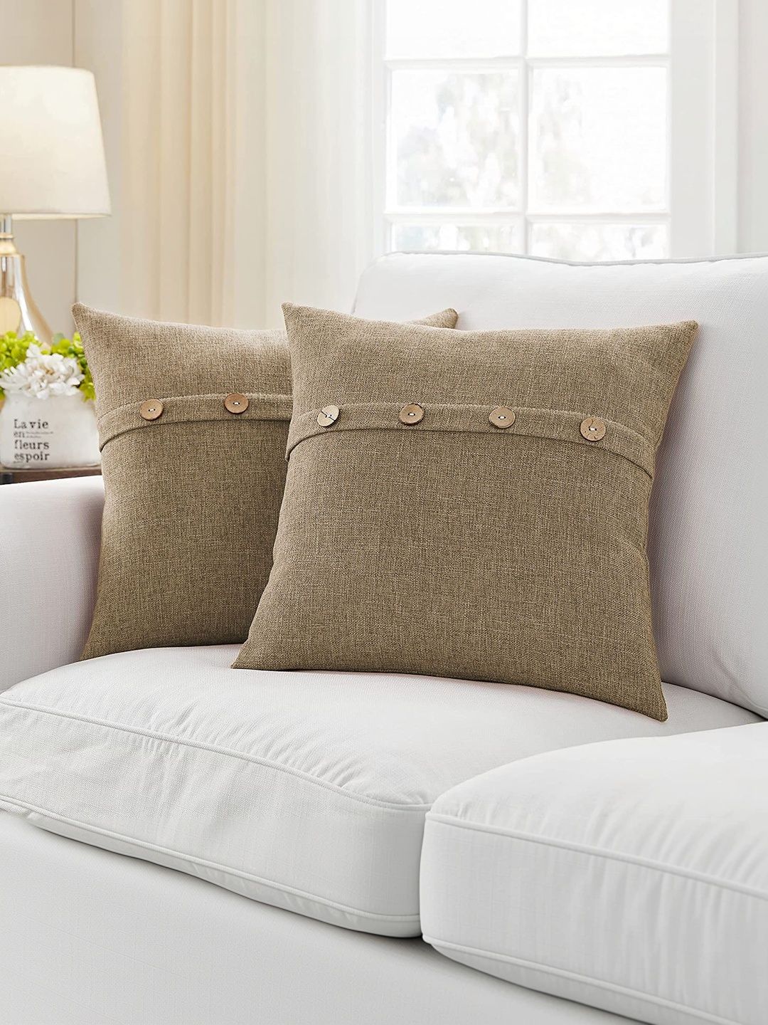 Khooti Camel Brown & Brown Set of 2 Square Cushion Covers-image-45