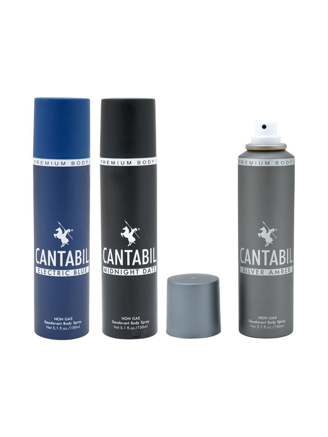 Cantabil Set Of 3 Silver Amber, Electric Blue, Midnight Date No Gas Deodorant - 150ml Each-picture-12