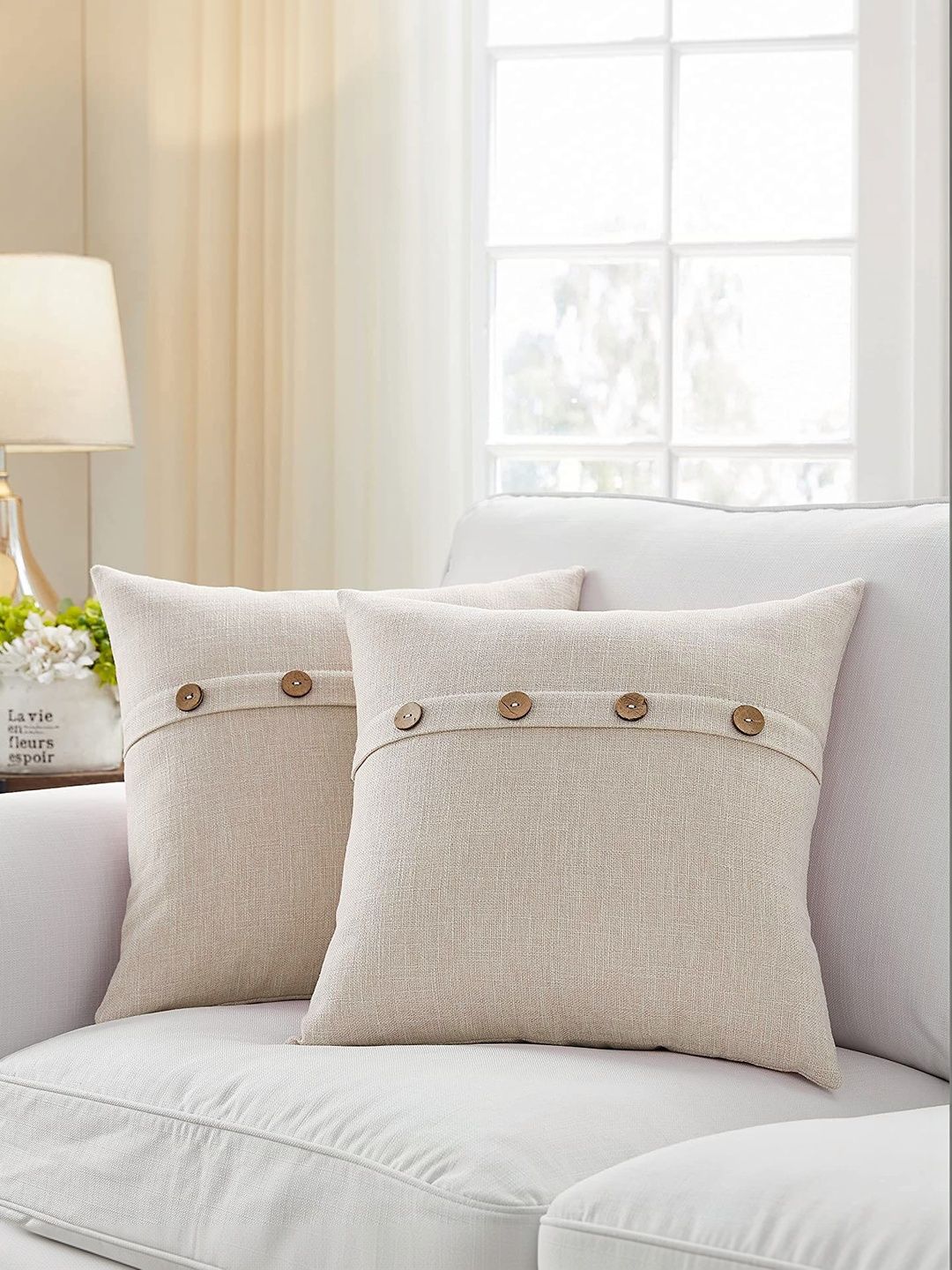 Khooti Cream-Coloured Set of 2 Square Cushion Covers-picture-35