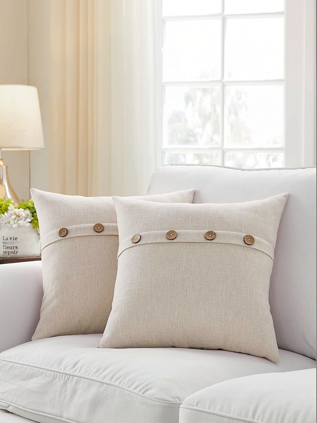 Khooti Cream-Coloured Set of 2 Square Cushion Covers-picture-16