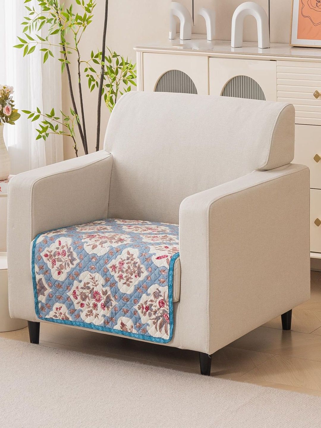 HOUSE OF QUIRK Blue & Blue Printed Sofa Cover Without Arms-picture-11