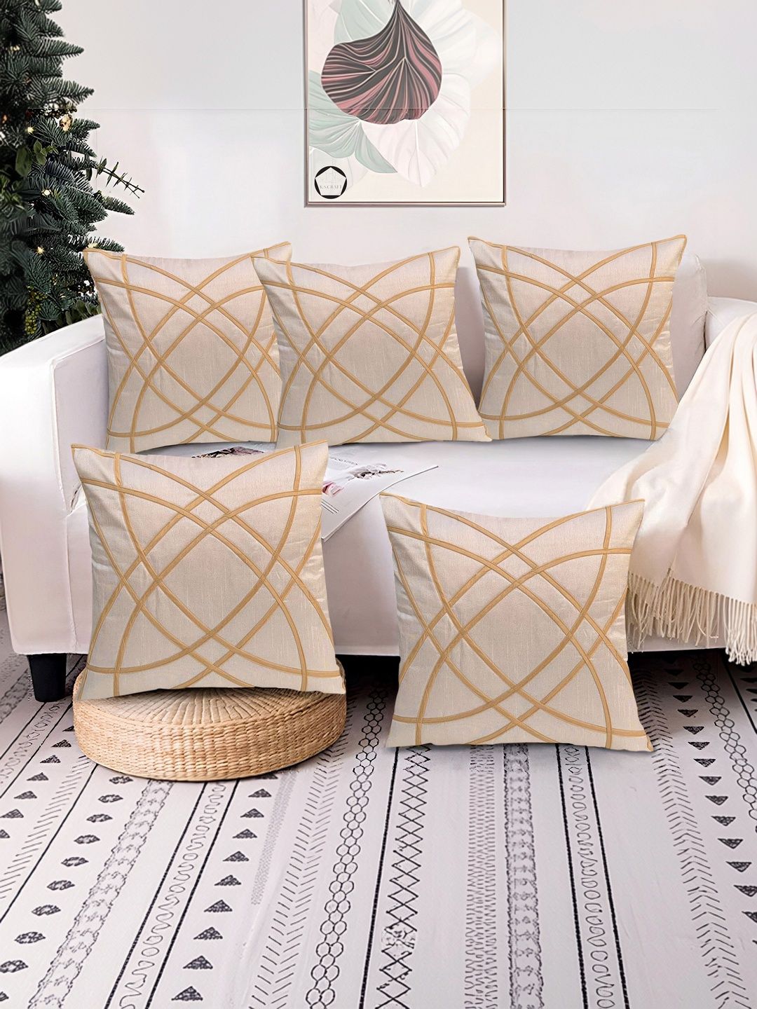 K.S. CRAFT White Geometric Square Cushion Covers-picture-26