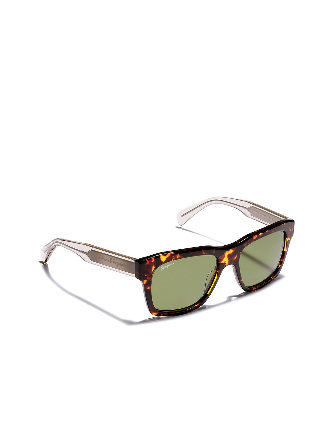 Ferragamo Men Green Lens & Brown Rectangle Sunglasses with-image-11
