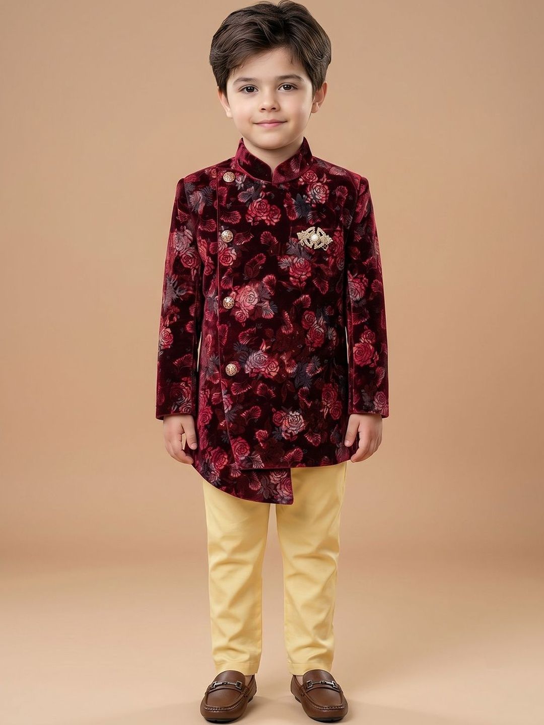 Ethniks Neu-Ron Boys Floral Printed Regular Velvet Kurta with Pyjamas-image-18