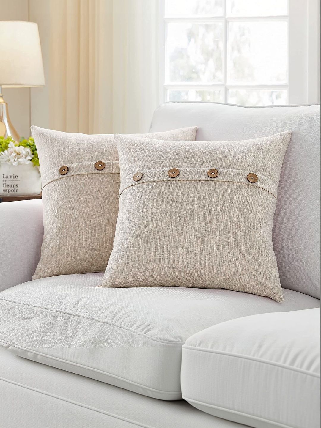Khooti Cream-Coloured Set of 2 Square Cushion Covers-picture-10