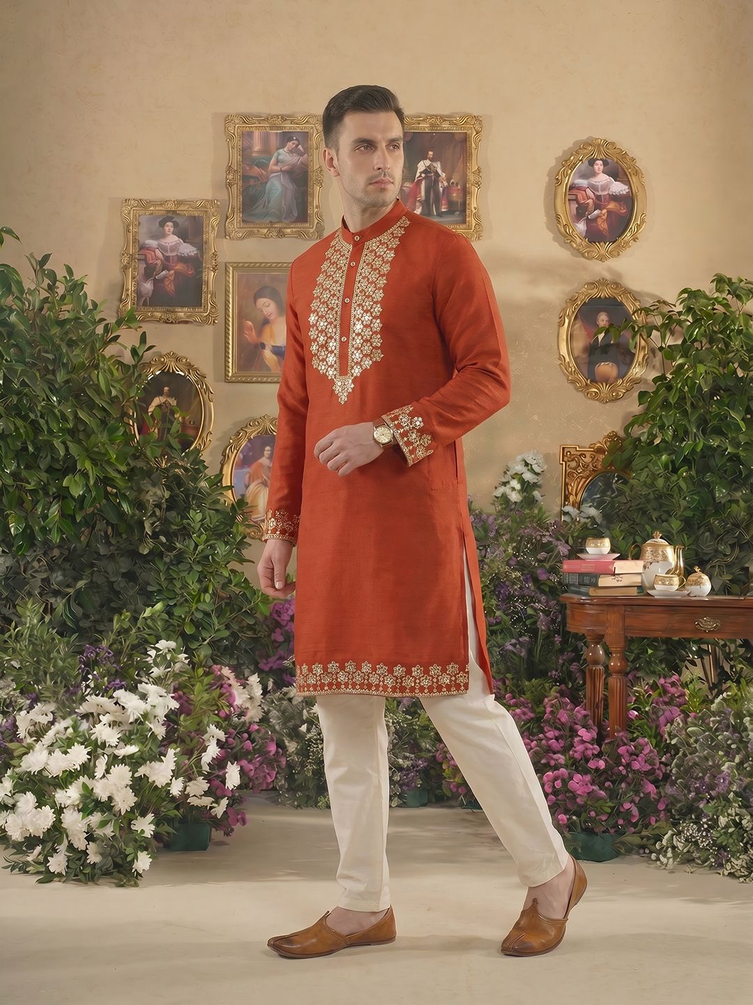 House of Pataudi Embellished Mirror Work Jashn Kurta-picture-35