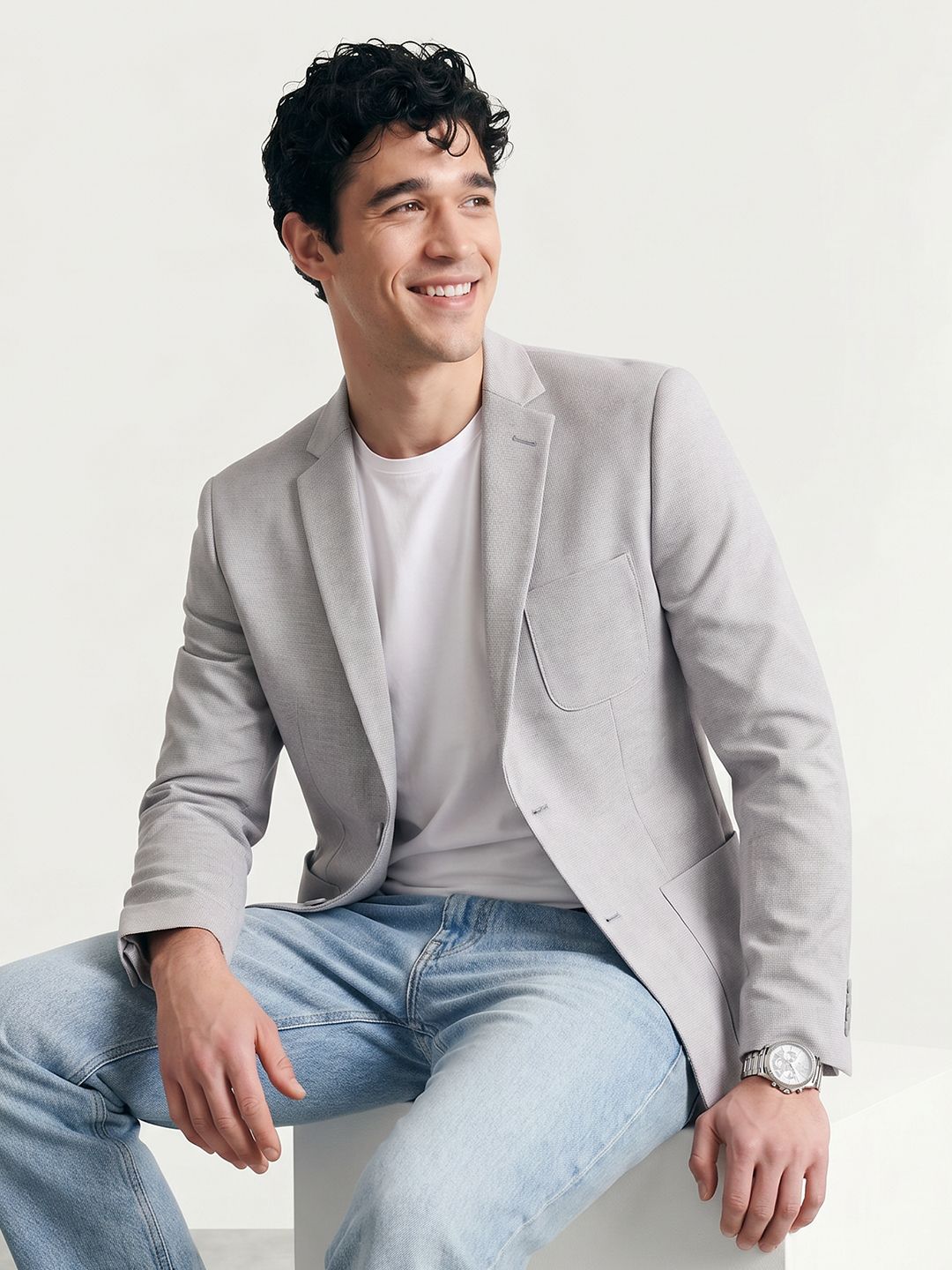 Mast & Harbour Self Design Notched Lapel Collar Single-Breasted Casual Blazer-picture-50