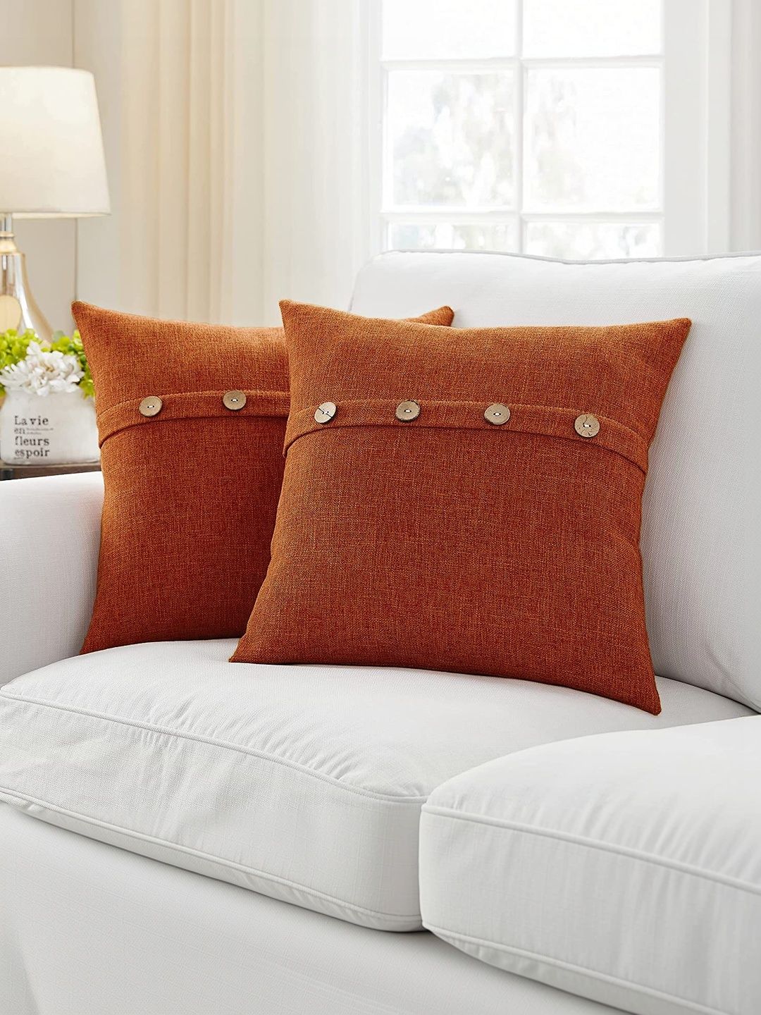 Khooti Orange Set of 2 Square Cushion Covers-image-12