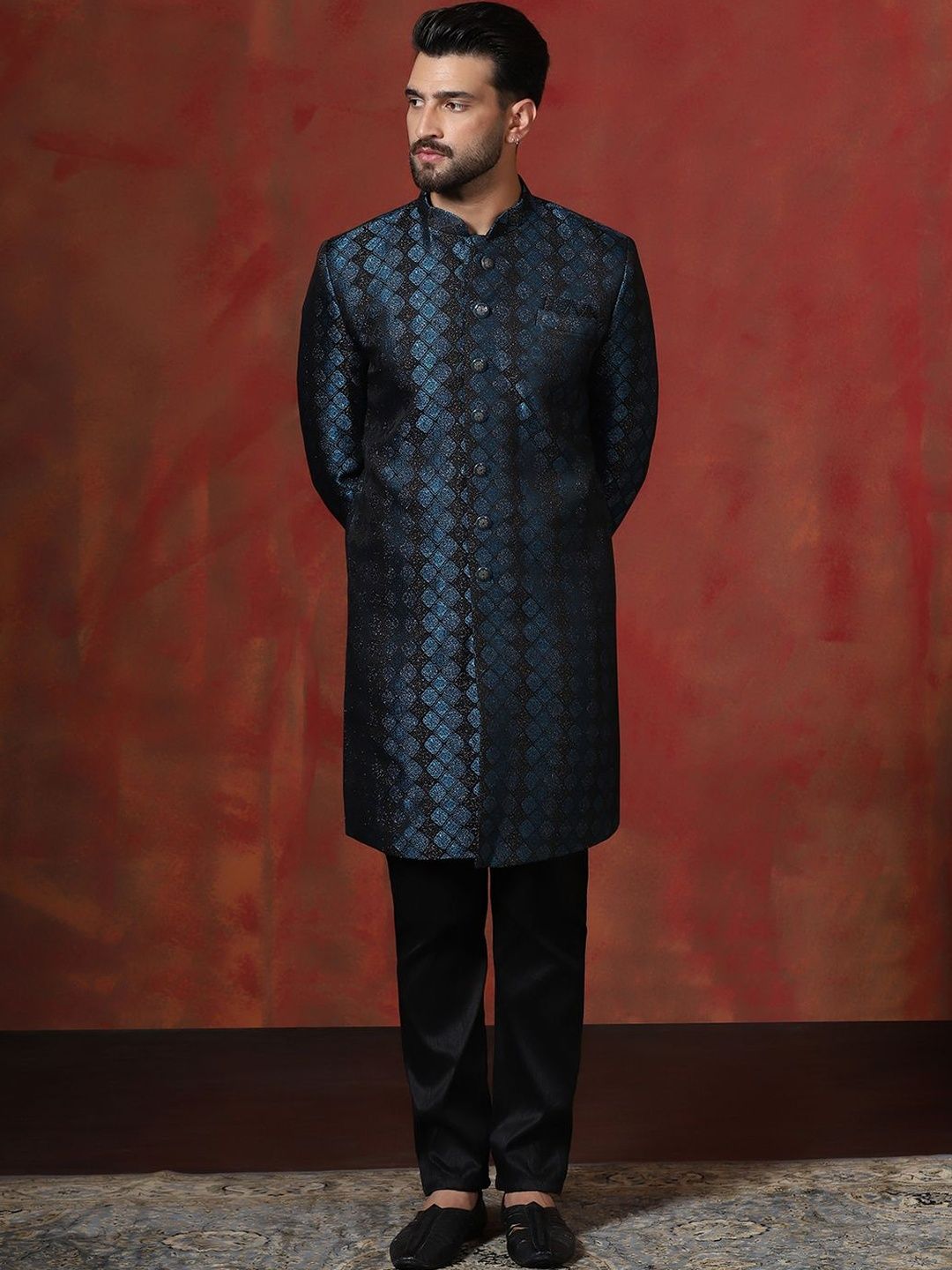 SOURAGYA Embroidered Mandarin Collar Sherwani-picture-20