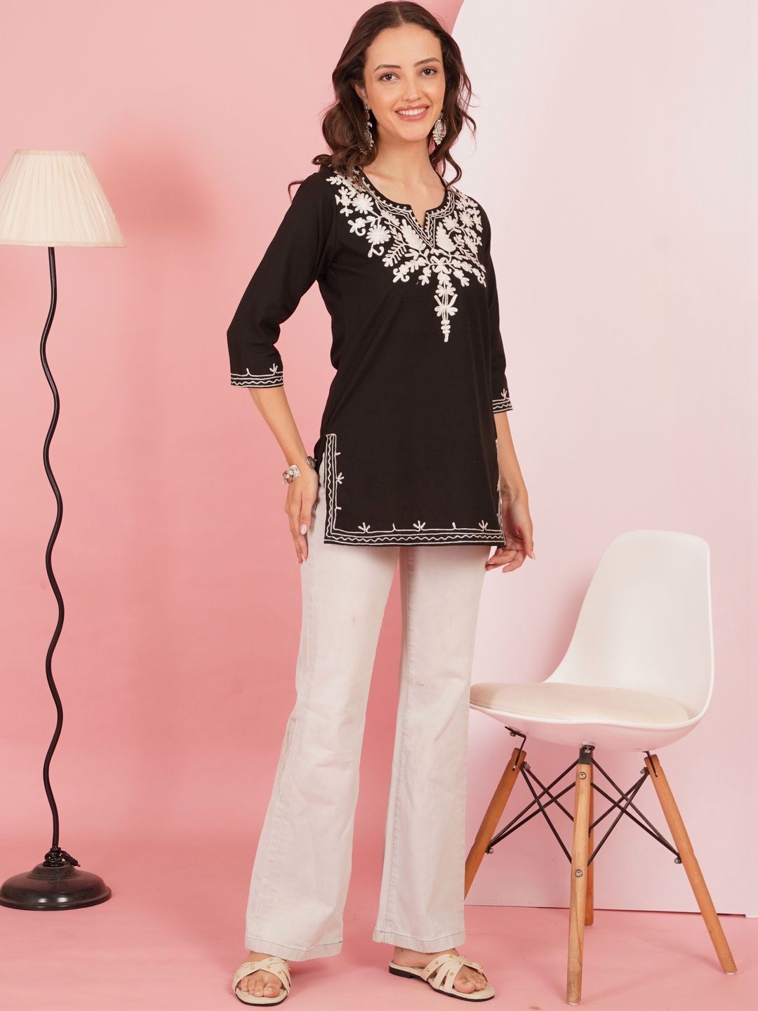 Sangria Ethnic Motifs Embroidered Thread Work Pure Cotton Blend Thread Work Kurti-picture-46