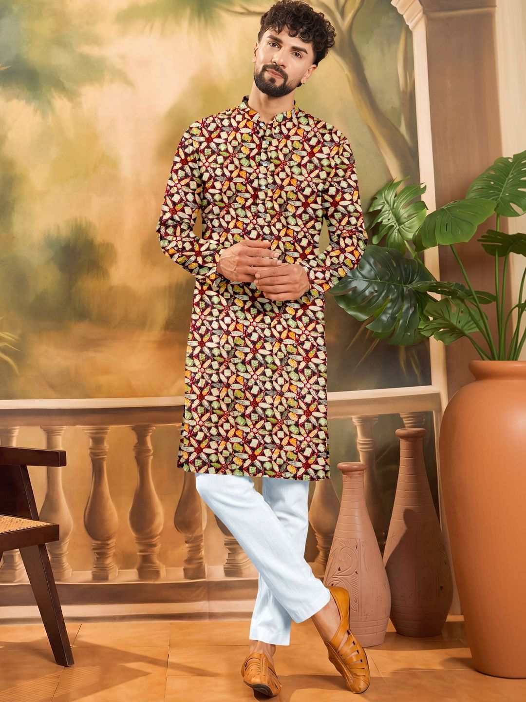 VS MALL Men Ethnic Motifs Printed Regular Kurta with Pyjamas-picture-38