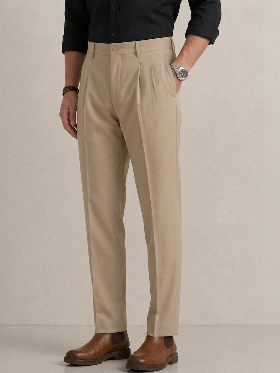 SAINT PEACH Men Straight Fit Easy Wash Pleated Trousers-picture-13
