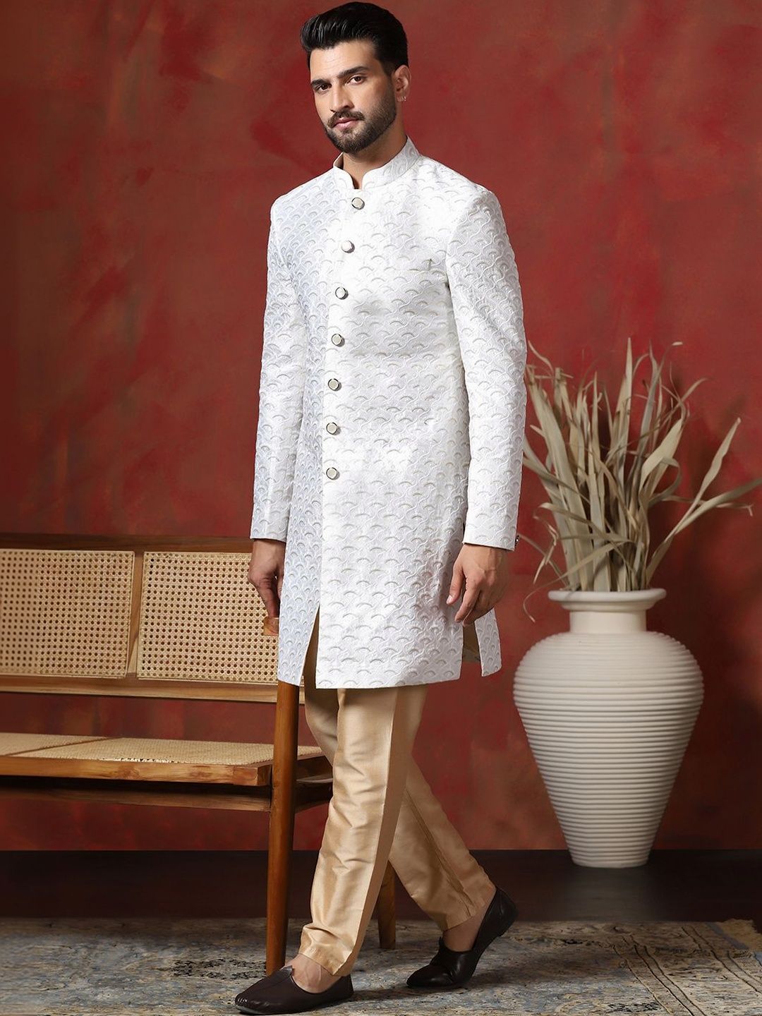SOURAGYA Embroidered Mandarin Collar Sherwani-picture-48