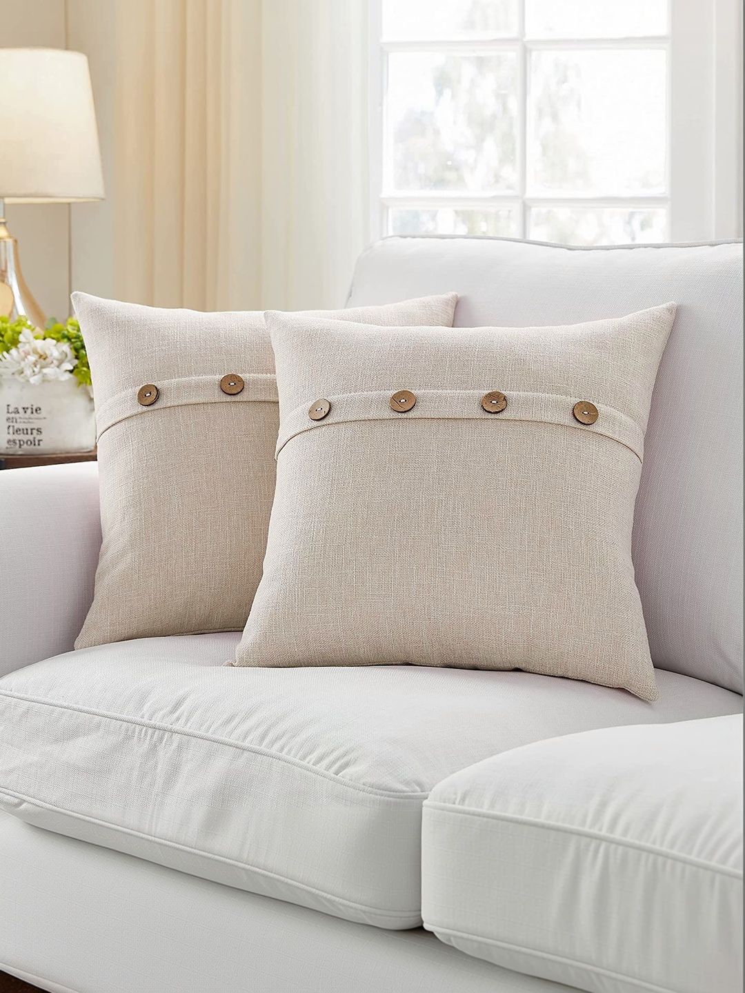 Khooti Cream-Coloured Set of 2 Square Cushion Covers-picture-30
