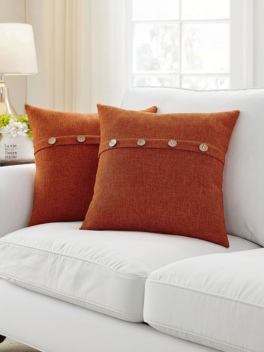 Khooti Orange Set of 2 Square Cushion Covers-image-4