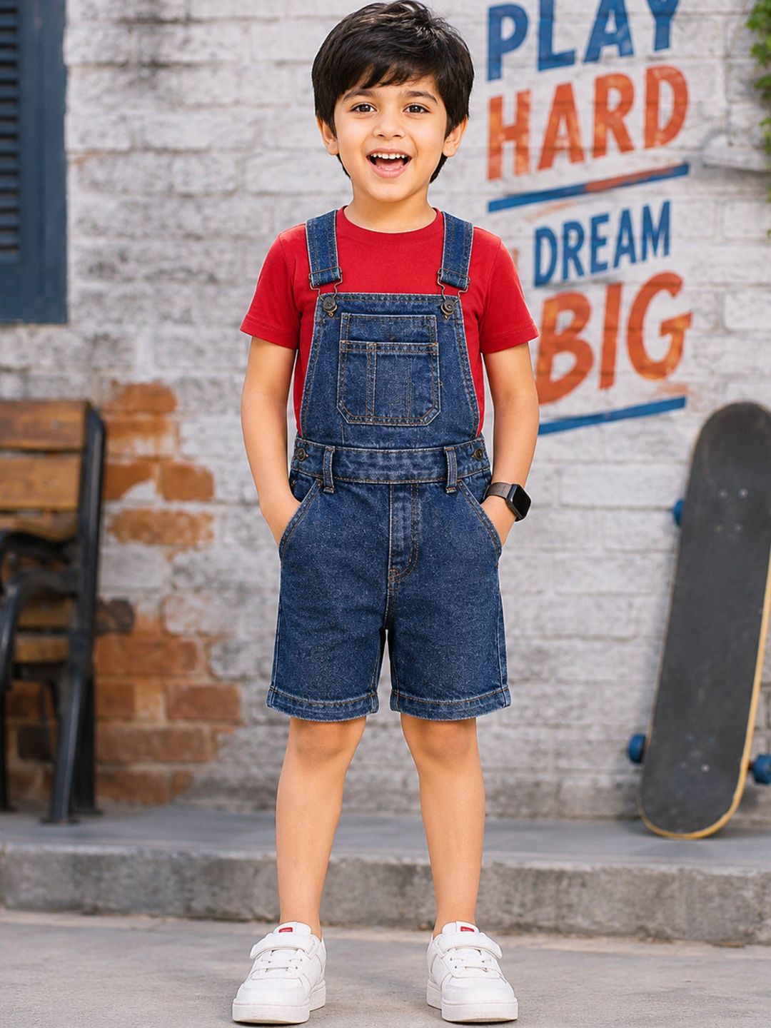 KiddoPanti Boys Straight Leg Denim Short Dungarees With 5 Pockets-picture-11
