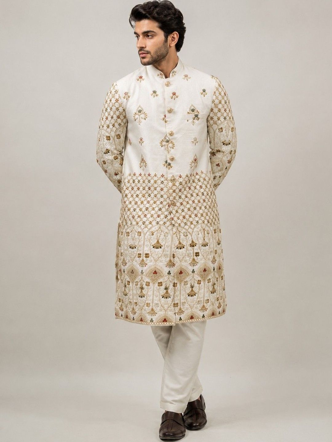 ESTYLISHKART Embroidered Mandarin Collar Sherwani-picture-45