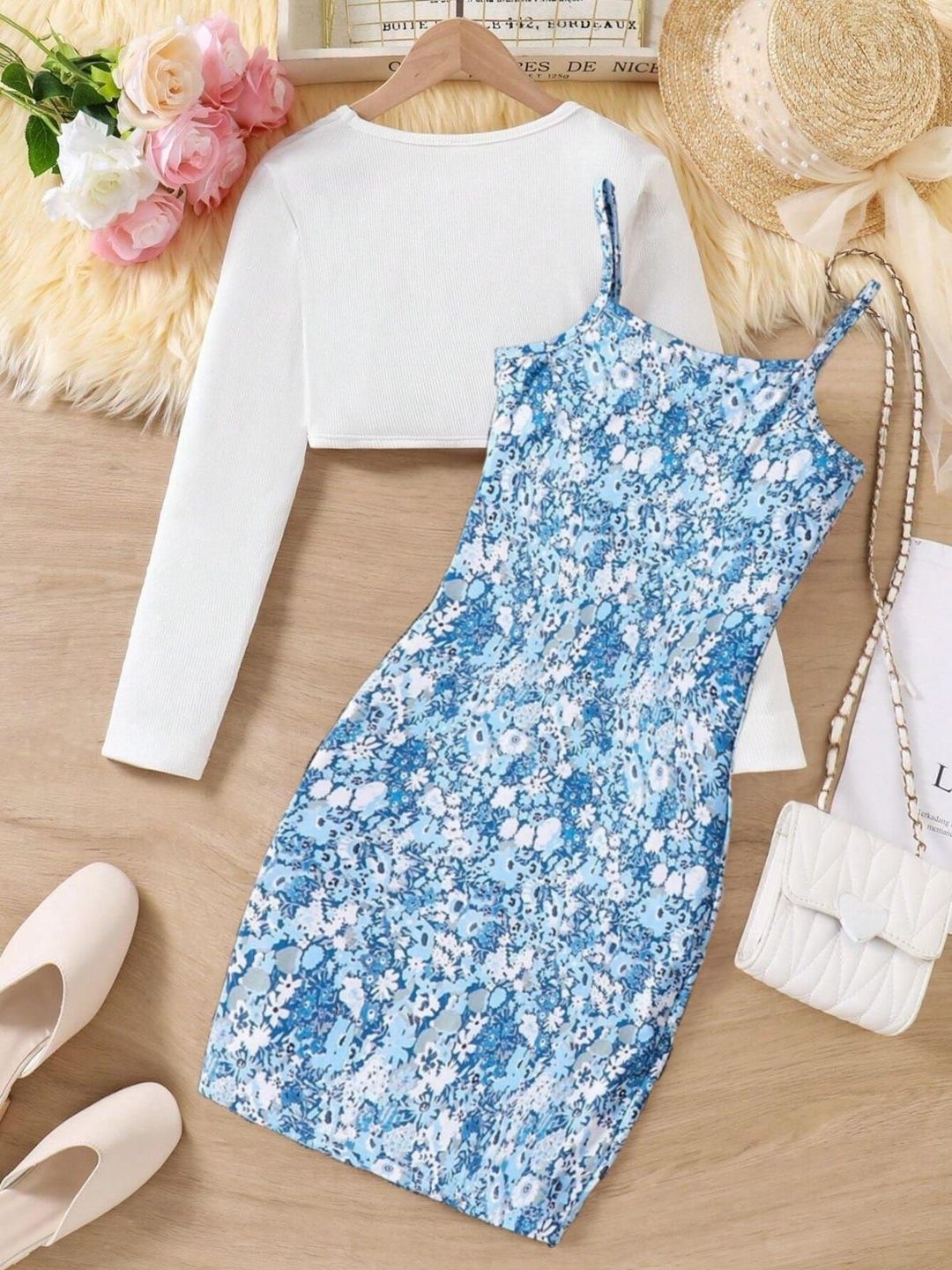KALINI Floral Print Applique Crepe Bodycon Dress-image-37