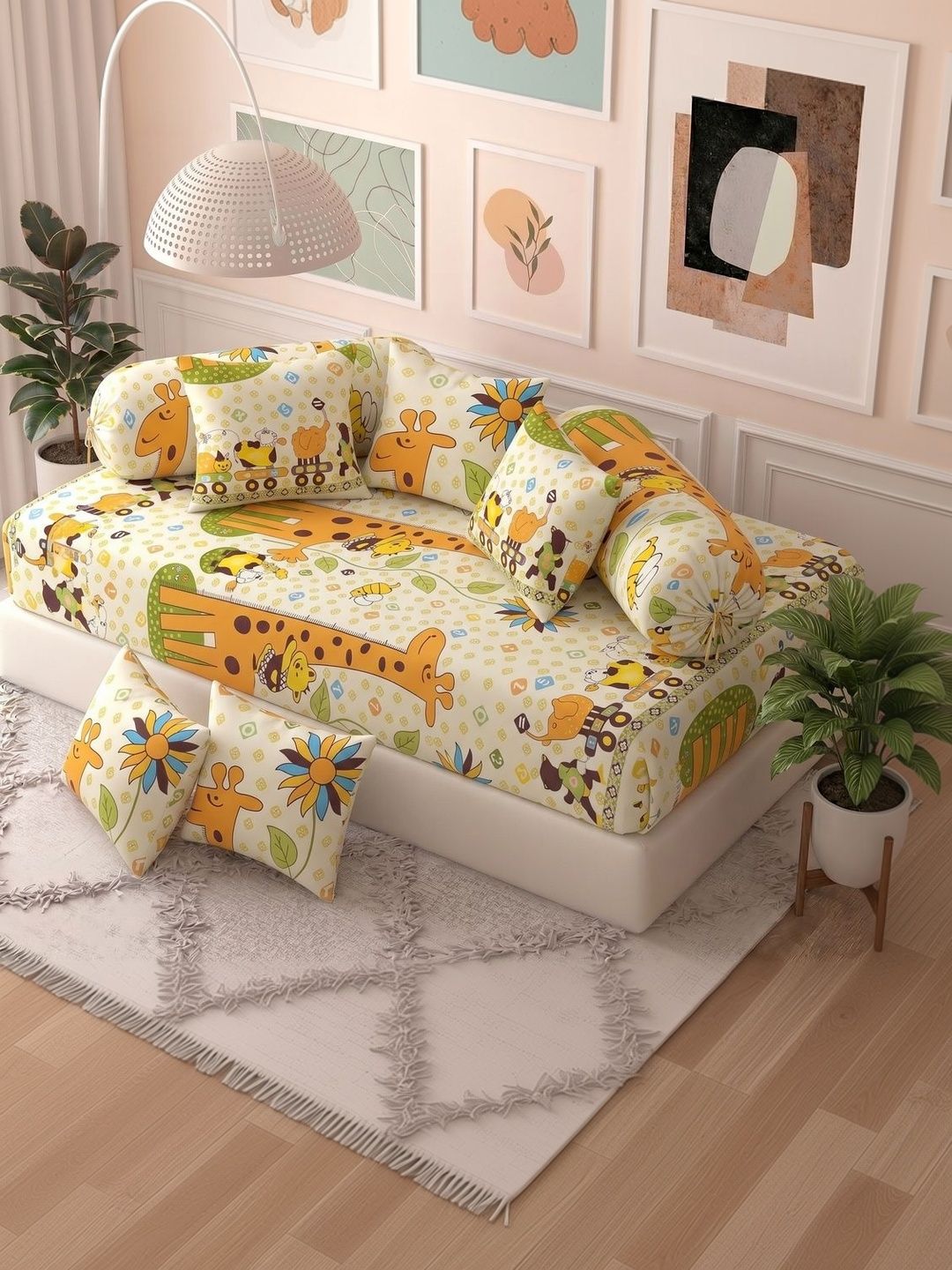 Filymore Yellow & White Printed 8-Pcs Diwan Set-image-15