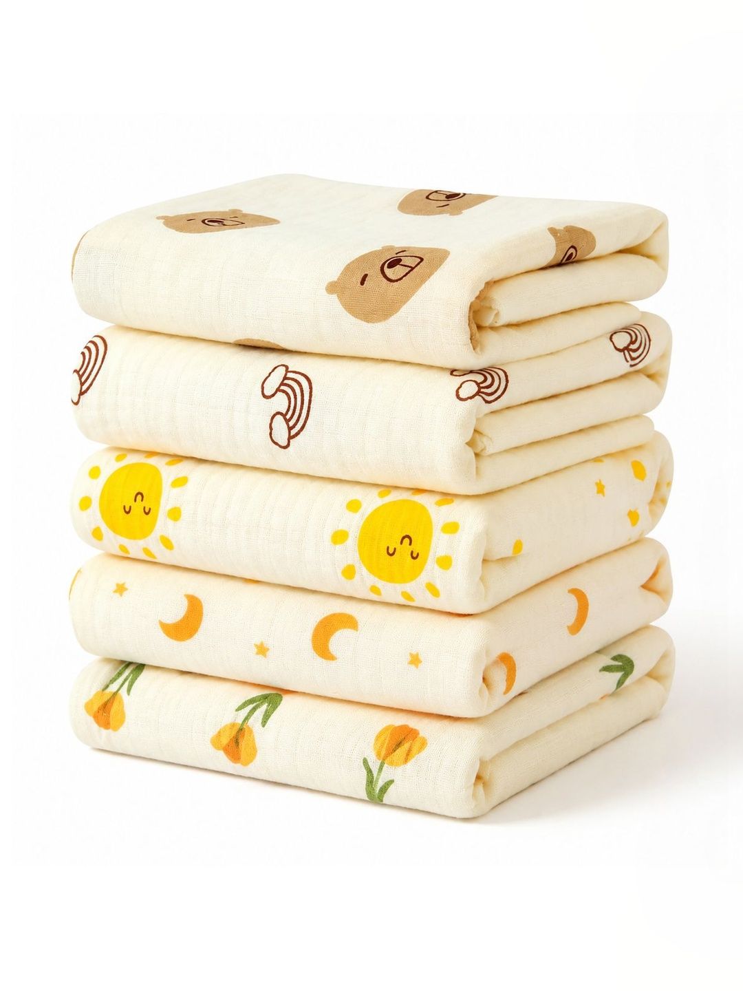 Teri Beri Beige & Beige 5 Piece Printed Cotton 200 GSM Towel Set-image-49
