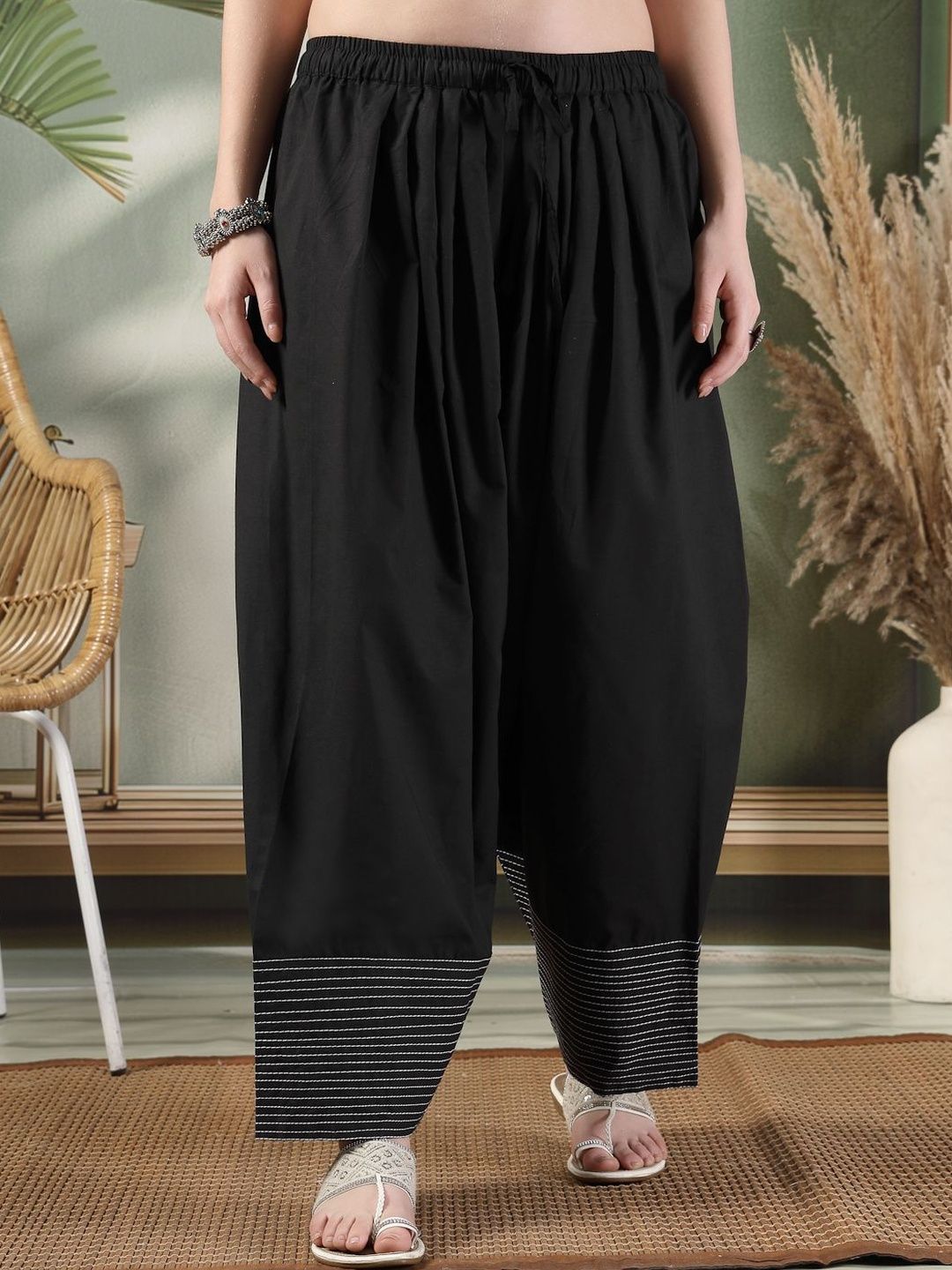 KALINI Women Solid Thread Work Loose Fit Cotton Farshi Salwar-image-2